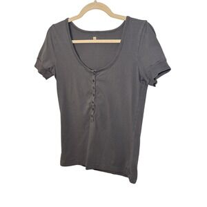 GAP Factory 90s Y2K Gray Short Sleeve Henley Babydoll Top T Shirt Womens S